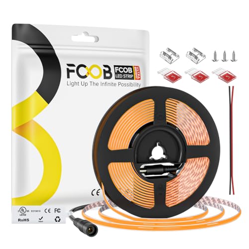 Image of 5mm Orange COB LED Strip Light DC24V Narrow Thin Flexible High Density Uniform Cob Strips 16.4FT UL Listed Dimmable CRI 90+ LED Tape Lights for Car Cabinets, No Controller /Adapter