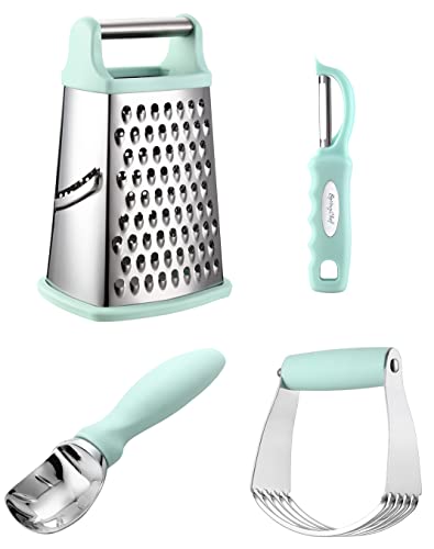 Ultimate Kitchen Essentials Bundle - Medium Dough Blender, Xl Box Grater, Swivel Peeler And Ice Cream Scoop, Mint #TOP20