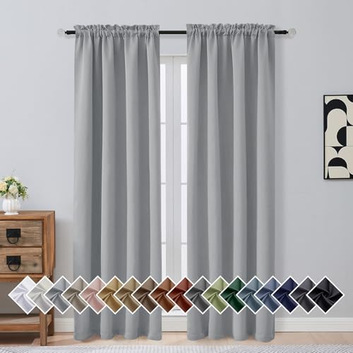 Image of Silver Grey Blackout Curtains for Bedroom 84 Inch Length 2 Panels, Soft Fabric Room Darkening Curtains for Living Room, Dual Rod Pocket Design Modern Window Treatment Drapes, 2x40Wx84L Inches