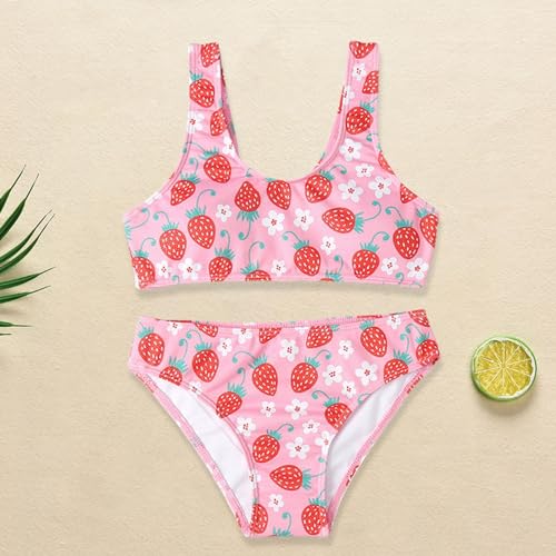 Girls Strawberry Graphic Bikinis Set Kids 2 Pieces Bathing Suit Summer Beach Casual Swimwear Younger Teen Bikini2