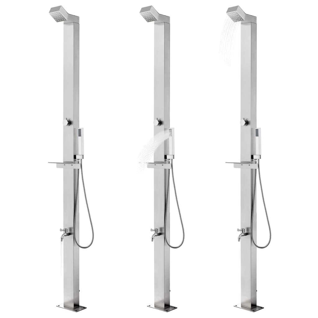 vidaXL Gartendusche mit Grauer Bodenplatte 225 cm Edelstahl