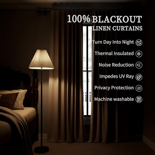 Boodii Cream Linen Blackout Curtains For Bedroom 84 Inch Length 2 Panels Set Room Darkening Curtains Natural Beige Black Out Curtains Neutral Thermal Insulated Living Room Nursery Drapes Back Tab 52X84 thumb #1