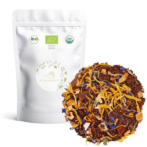 Rooibos de Frutas Exóticas y Vainilla a Granel 100 Gramos - Cultivo Sostenible - Ingredientes Naturales: Aciano, Albaricoque, Caléndula, Mango, Miel, Naranja, Papaya, Pimienta, Plátano, Vainilla.
