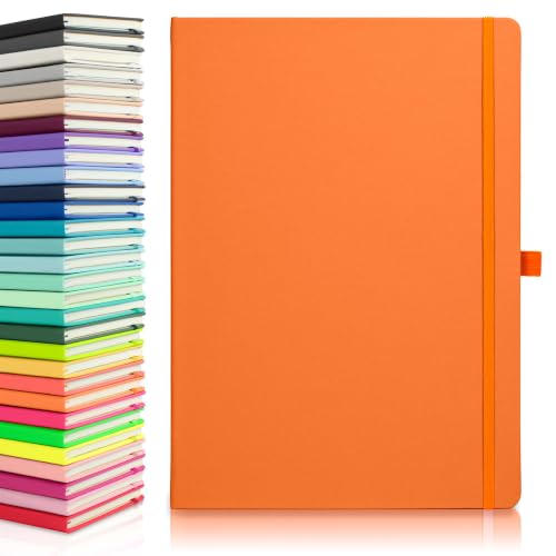 Notes London Eco A4-Notizbuch mit linierten Seiten, Stiftschlaufe, Band, Datumsmarkierungen und Papiertasche, mittelgroßes Hardcover, Notizbuch, fluoreszierendes, nachhaltig angebautes Papier