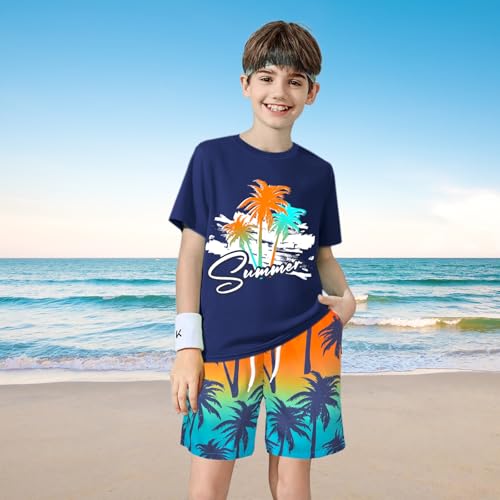 Image of Boys 2 Piece Outfits Hawaiian Shorts Sets Summer Short Clothing Sets T-Shirt and Shorts Set Beach Outfits
