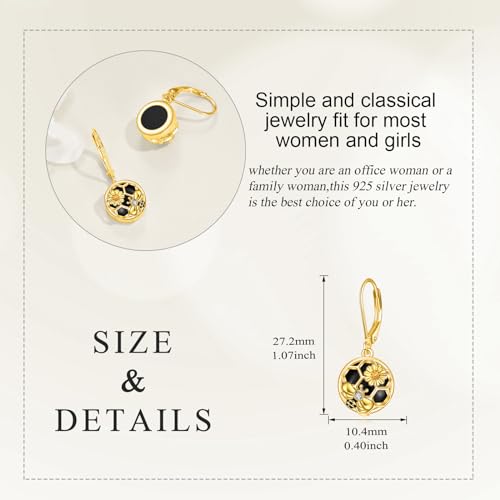 Image of LUHE Bee Earrings for Women 925 Sterling Silver Bumble Earrings with Honeycomb Honeybee Jewelry Dangle Gifts for Women