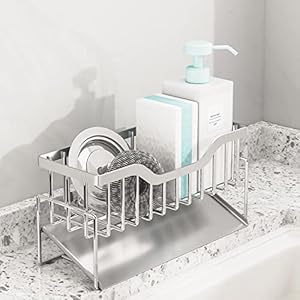 DoocliB Sponge Holder, 18/8 Stainless Steel, Sponge Holder, Water Flowing Sponge, Sponge Rack, Approx. W 9.1 x D 3.5 x H 4.3 inches (23 x 9 x 11 cm), Drainer Function, Kitchen, Sponge Holder, Washbasin, Storage, Kitchen Sponge Holder, Sink