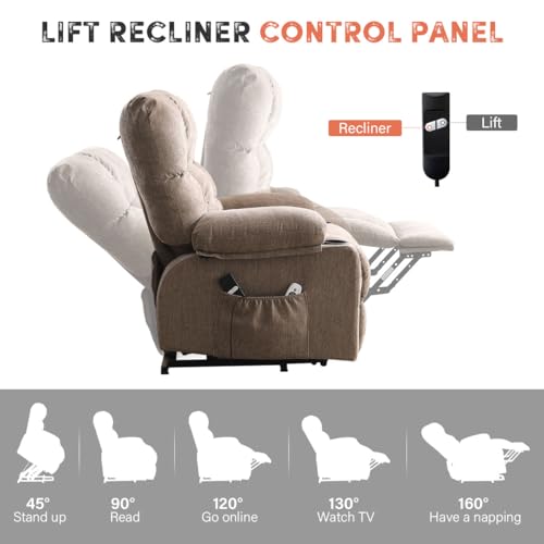Image of BOSMILLER Power Lift Recliner Chair with Massage and Heat for Elderly, Electric Recliner Single Sofa with Two Cup Holders, Extended Footrest, Side Pocket and USB Charge Port for Living Room