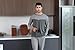 Marvmys Schlafanzug Herren Lang Baumwolle Winter Sleepwear Pyjamaset Schlafanzüge Langarm Shirt mit Bündchen Pyjamahose mit Tasche und Bündchen A-Dunkelgrau L