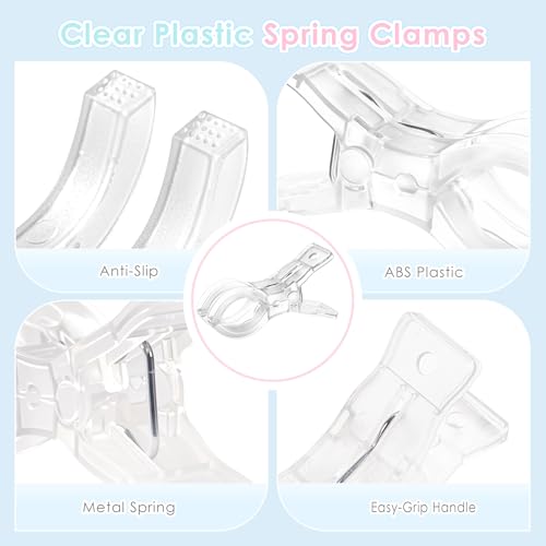 Image of RELBRO Spring Clamps, 3.5 Inch Clear Plastic Clip, Invisible Design, 20 Pcs | ABS Plastic, Anti-slip, Strong Grip, Practical Daily Tools, for Balloon Arch Backdrop Craft Decoration Projects