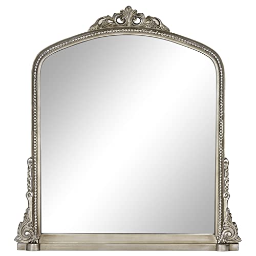 Baroque Arch Wall Mirror Decorative Mirrors For Wall Decor Traditional Ornate Silver Frame Vintage Arched Wall Mirror Bathroom Vanity Wall Mounted Mirror,Antique Look #TOP28