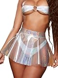 Women's A Line Flared Pleated See Through Mini Shiny Costume Novelty Skirt (US, Alpha, Medium, Regular, Regular, White)