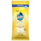 Pledge Multi-Surface Furniture Polish Wipes, Works on Wood, Granite, and Leather, Cleans and Protects, Lemon (24 Total Wipes)