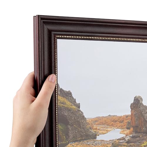 ArtToFrames 23x27 inch Cherry Stain with Gold Beads Wood Picture