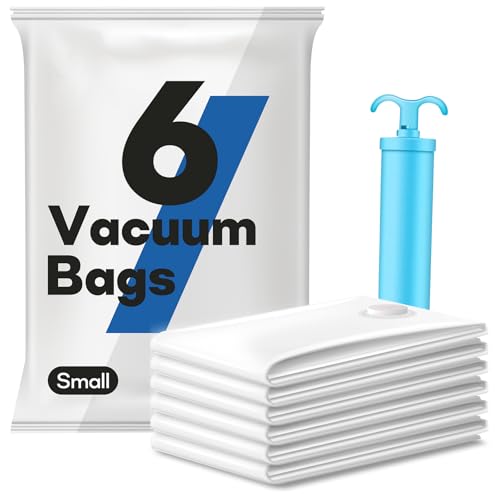 Vacbird Bolsas al vacío para ropa con bomba de mano, paquete de 6 pequeñas (40 x 60 cm) reutilizables bolsas al vacío para jerséis, abrigos, sábanas, mantas, almohadas, ahorra espacio