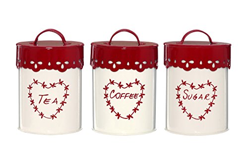Premier Housewares Anglaise Tea/Coffee and Sugar Canisters - Set of 3, Cream/Red