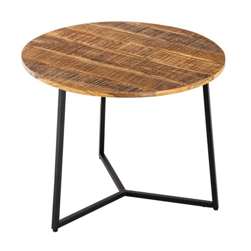 Couchtisch rund Beistelltisch Massivholz ø 56cm Wohnzimmertisch Metall Holz massiv – Bild 6
