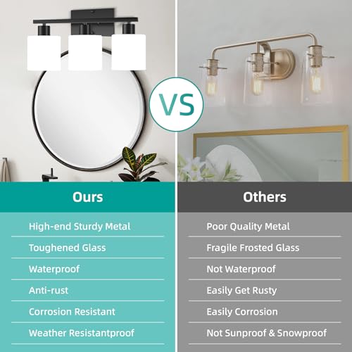 Image of CANMEIJIA 3-Light Bathroom Vanity Light Fixtures, Matte Black Vanity Wall Scones Lighting for Bedroom Living Room, Modern Vanity Lights with Milky White Glass Shades, E26 Socket, Bulbs Not Included