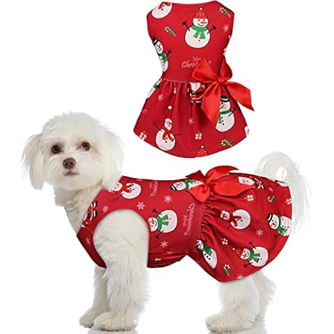 Dog Christmas Dress Dog Christmas Costumes Girl Snowman Stretchy Dog Dress Funny Dog Costumes Puppy Clothes with Bowtie Dog Outfit for Small Dogs Cats Puppy(S) Cover
