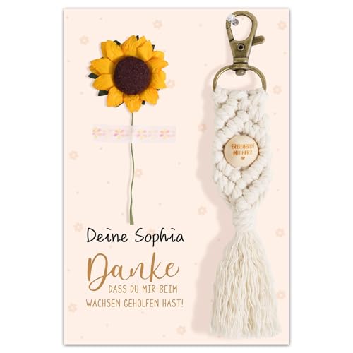 BOFUNX Schl&uuml;sselanh&auml;nger Erzieherin mit Herz + Sonnenblume Danke Karte, Erzieherin Geschenk f&uuml;r Kita Kindergarten Abschiedsgeschenk Erzieherin Lehrerin Danke Geschenk