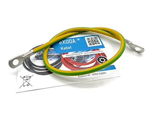 eXODA Erdungskabel 60 cm Erdungsleitung 16 mm² Grün/Gelb Erdungsleiter M8 + M10 für Kreuzerder Staberder H07V-K Standard flexible PVC Ummantelung hohe Materialqualität
