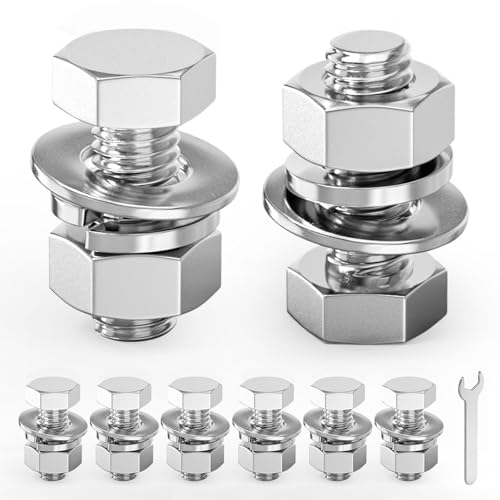 Image of 10PCS 1 /2-13 x 1-1 /4 inch 304 Stainless Steel External Hex Bolt, Fully Threaded Bolt with Nut Flat & Lock Washers and Spanner