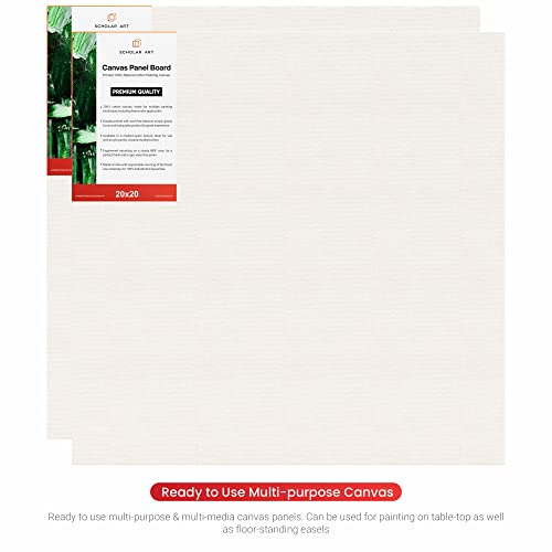 Image of Scholar Art Hobby Series 04 Oz (230 GSM) 100% Cotton Canvas Panel Board for Painting (White Blank Canvas Boards for Acrylic Paint, Oil Paint, Wet & Dry Media) | 20 inchx20 inch (50x50 cm), Pack of 4