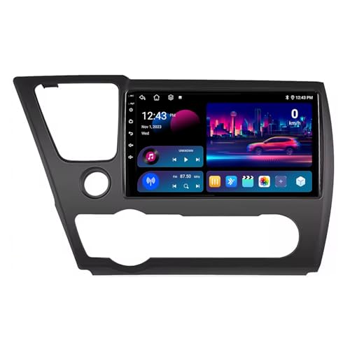 Radio estéreo de coche Android 14 de doble DIN de 9 pulgadas para Honda Civic 4d 9 2013-2016 con cámara de respaldo inalámbrica Carplay AHD, controles de volante Bluetooth, navegación GPS (T200