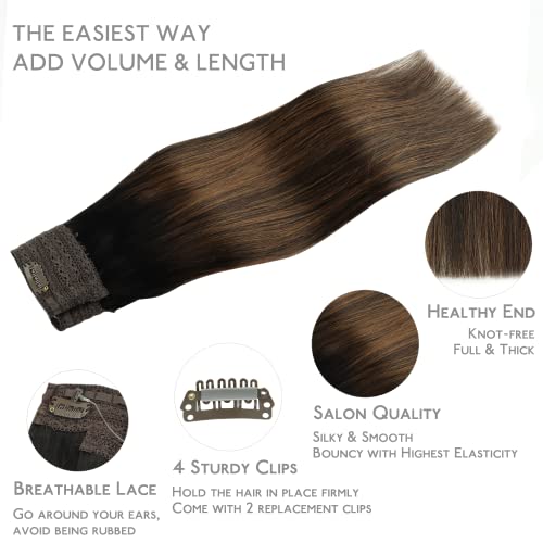 Image of WENNALIFE Wire Hair Extensions Real Human Hair 18 inch 125g Balayage Natural Easy to Apply Reusable for Volume Black to Chestnut Brown Remy Real Hair Extensions Invisible Wire Human Fish Line