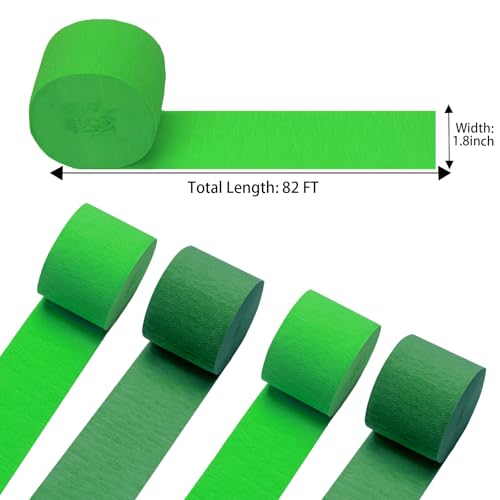 Image of Light Green and Dark Green Crepe Paper Streamers 4 Rolls 328ft, Pack of Party Streamers for Party Decorations, Crepe Paper for Birthday, Wedding, Christmas Party Decorations (1.8 Inch x 82 Ft /Roll)