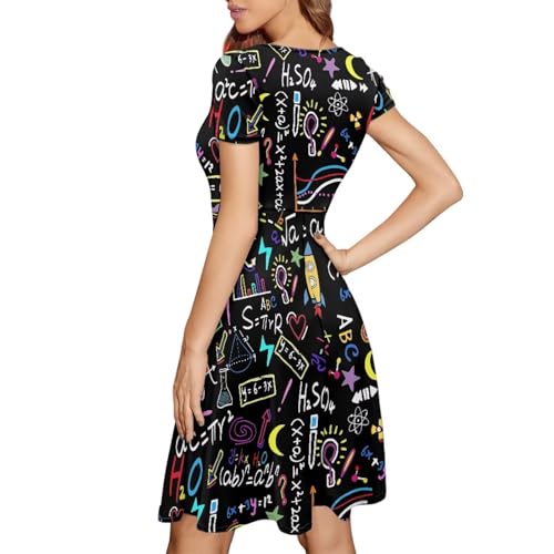 Image of POLERO Women Puffy Swing Elegant Party Midi Dresses Short Sleeve Round Neck A-Line Dress