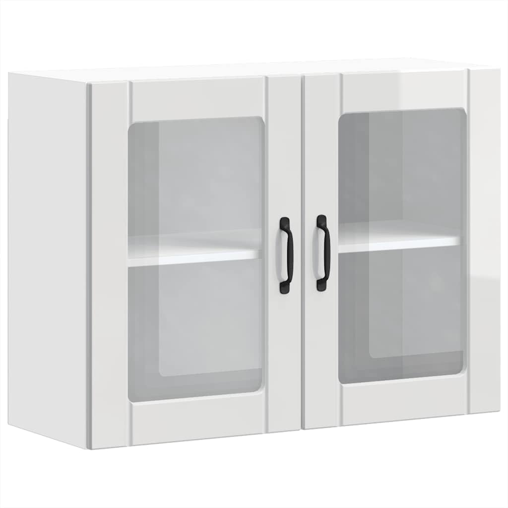 vidaXL Armoire Murale de Cuisine avec Porte vitrée Lucca Bois d'ingénierie Blanc Brillant