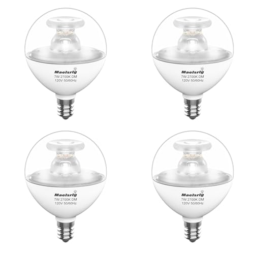Maelsrlg G16.5 Light Bulb LED, 60W Equivalent, Small Round Light Bulbs, E12 Candelabra Base, Dimmable, Soft White 2700K, 7W 600 Lumens, Type G Light Bulb, Clear Glass, Pack of 4