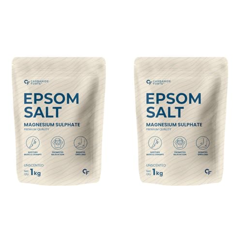 Image of Carbamide Forte Epsom Bath Salts Crystal Granules | Epsom salt for foot soak,bath soak,gardening | Magnesium Sulphate | Epsom Salt for pain relief foot & aches - 1KG (Pack of 2)