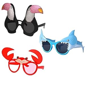 3-Pack Funny Sunglasses, Funny Glasses for Adults & Kids, Novelty Sunglasses for Summer Parties, Party Glasses with UV Protection, Lightweight & Durable Design for Beach, Pool, and Tropical Themes