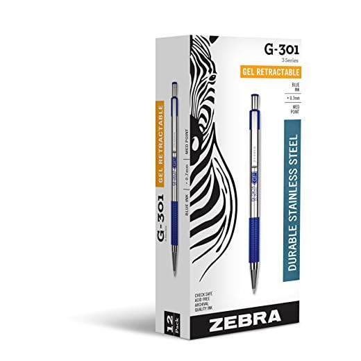 Zebra Pen STEEL G-301 Retractable Gel Pen, Blue Ink, 0.7mm, 12-Pack