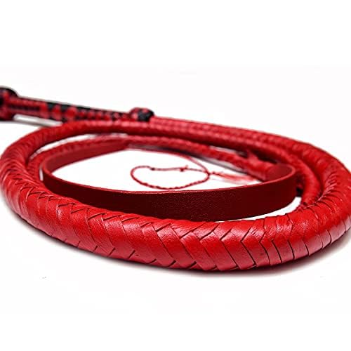 Látigo de toro de cuero de vaca hecho a mano, 8 pies de largo, 12 trenzas, accesorios ecuestres para montar a caballo, látigos resistentes (negro y rojo)