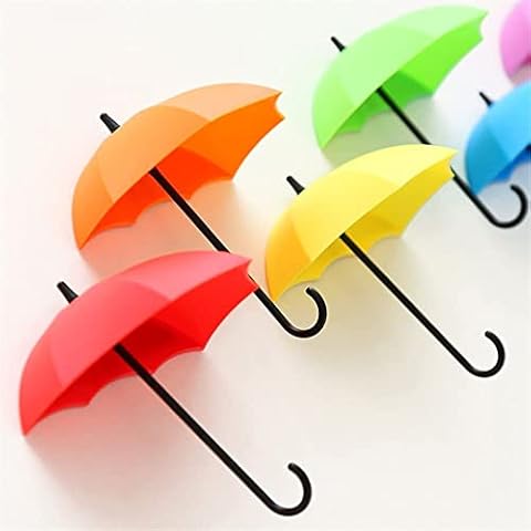6 PCS Colorful Umbrella Key Hooks Adhesive Wall Hooks Wall Rack Decorative Wall Hanging Hooks Key Hair Pin Holder Cover