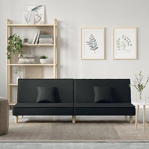 Yunovire Sofá cama de tela negra, respaldo ajustable, estructura de madera contrachapada resistente, 200 x 89 x 70 cm, cómoda cama de invitados para adultos, con cojín, sofá moderno