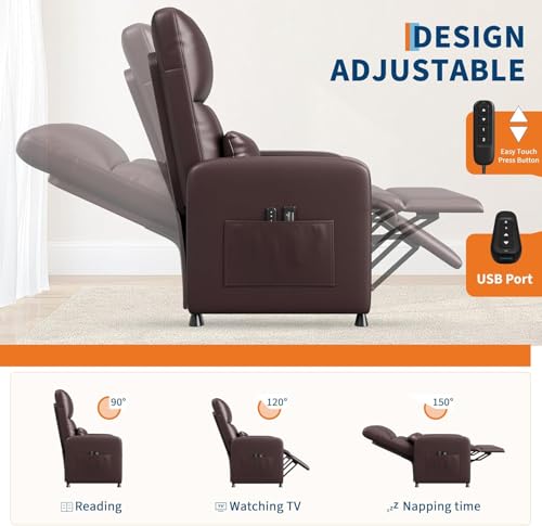 Sillón reclinable eléctrico marrón con tapizado PU miniatura 5