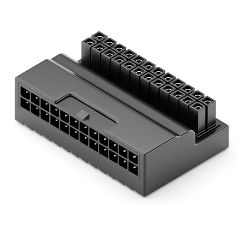 deleyCON Adaptateur ATX 24 Broches Coudé 90° - Adaptateur D’Alimentation pour PC, Alimentation, PC Gaming/Streaming, Carte Mère ATX
