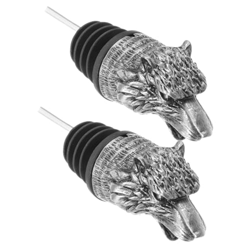OFFSCH 2Pcs Wolf Head Wine Pourer Cork Zinc Alloy Wine Aerator and Sealing Plug Stopper for Home Bars and Wine Lovers