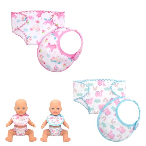 Neuytiky 4 Piezas Accesorios para Muñecas,Juego de Baberos y Pañales para Muñecas,Pañales Autoadhesivos,Juego de Alimentación para Muñecas,Pañales para Muñecas