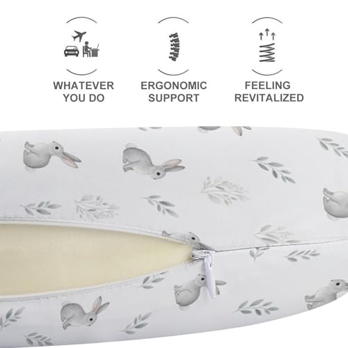 Image of Stylish U Shaped Travel Neck Pillow Memory Foam Chin Support Easter Bunny Rabbit Animal, Breathable Washable Cover for Airplane Car Office Decor