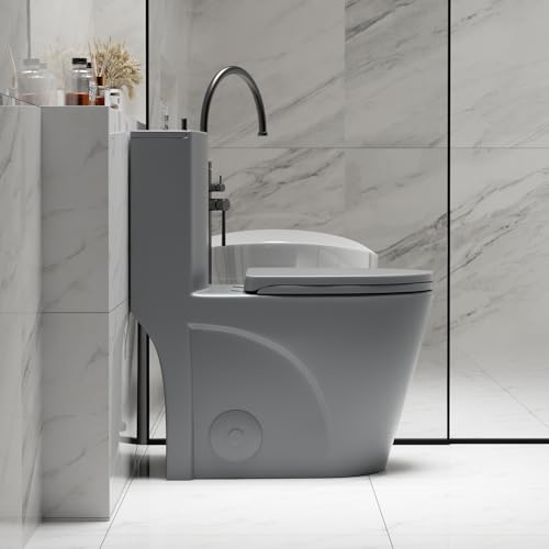 Inodoro de una pieza, con doble descarga, alargado, altura para silla y ADA, asiento de cierre suave, trampa S de 12 pulgadas, descarga por sifón de 1.1/1.6 GPF, accesorio de baño mate miniatura 5