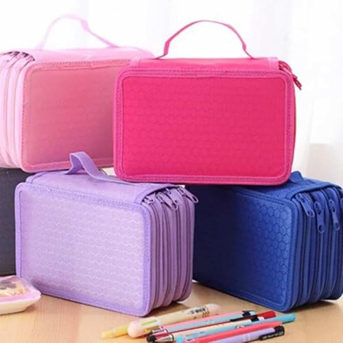 Estojo Escolar Grande Com 4 Divisórias Organizador 72 Caneta Lápis Alça de Transporte (Azul)