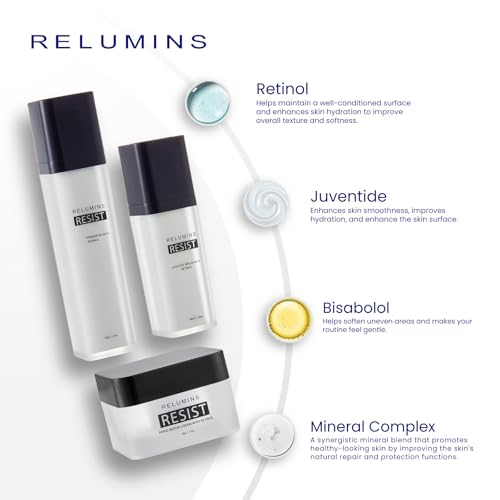 Relumins Resist Skincare Set – Hydrating Face Cream, Night Mask & Smooth Serum for Daily Use – Lightweight, Fast-Absorbing Formula for All Skin Types – Soft, Even, Refreshed Skin Appearance
