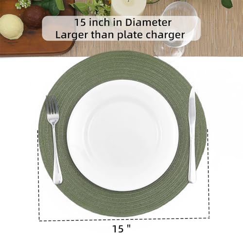 Image of SHACOS Round Placemats Set of 4 Washable 15 inch Round Table Mats Cotton Polyester Woven Braided Place Mats for Dining Table Wedding Party Decor (Olive Green, 4)
