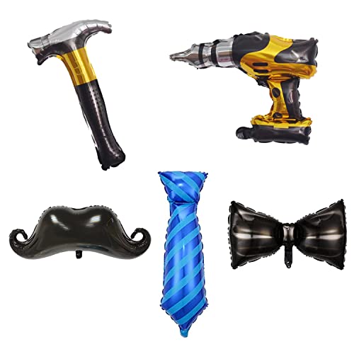 La Mejor Lista de globos dia del padre - los más vendidos. 41 Juego de globos con lazo azul, pajarita negra, barba, destornillador eléctrico, 17 pulgadas, cada globo para decoración del día del padre para papá, marido y novio, fiesta de...