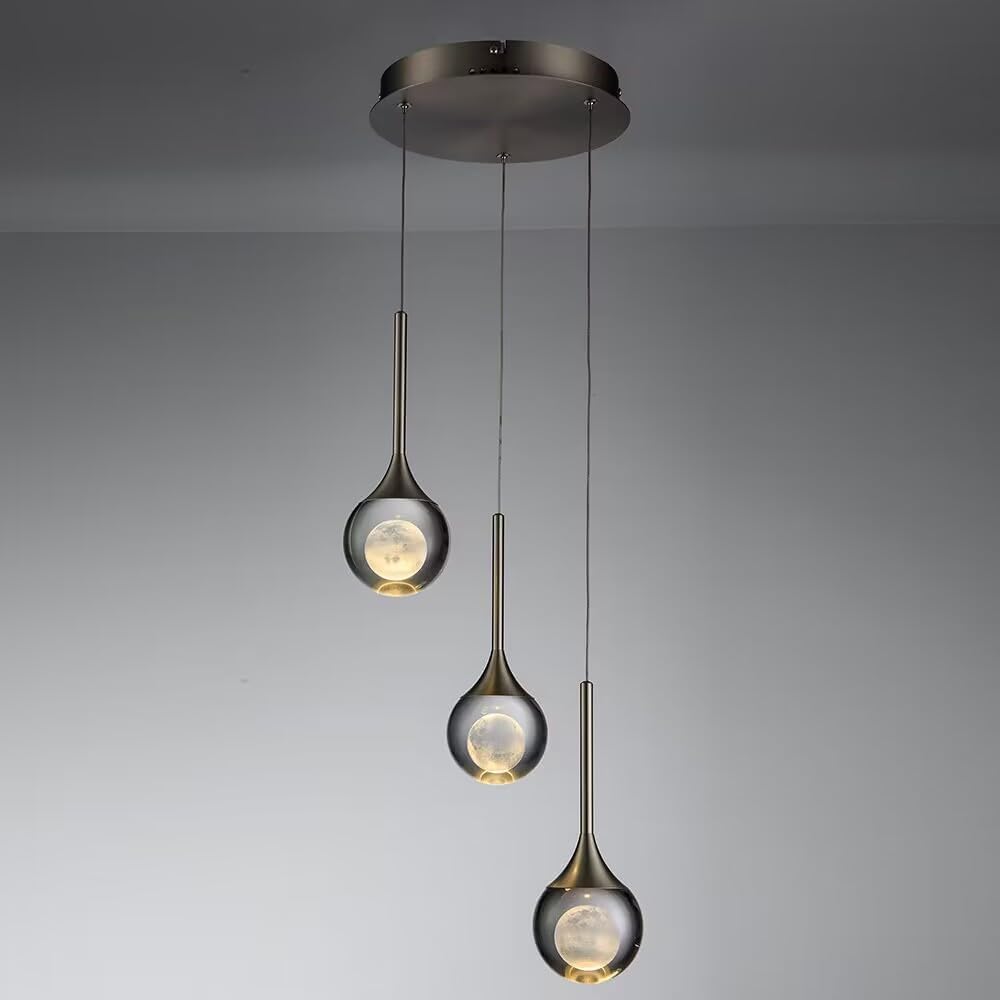 Pendant Light Fixtures, Modern 3 Light Crystal Chandelier Lamp, Dimmable LED Pendant Lighting for Kitchen Island Dining Room Living Room Bedroom Bar, Nickel